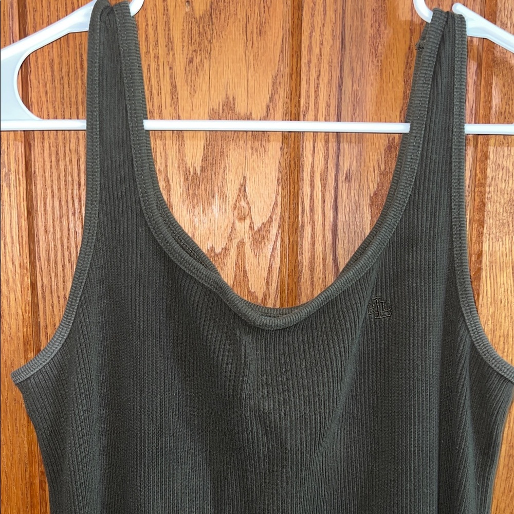 Lauren Ralph Lauren Y2K Vintage Olive Green Ribbed Cable Knit  Maxi Dress Size M